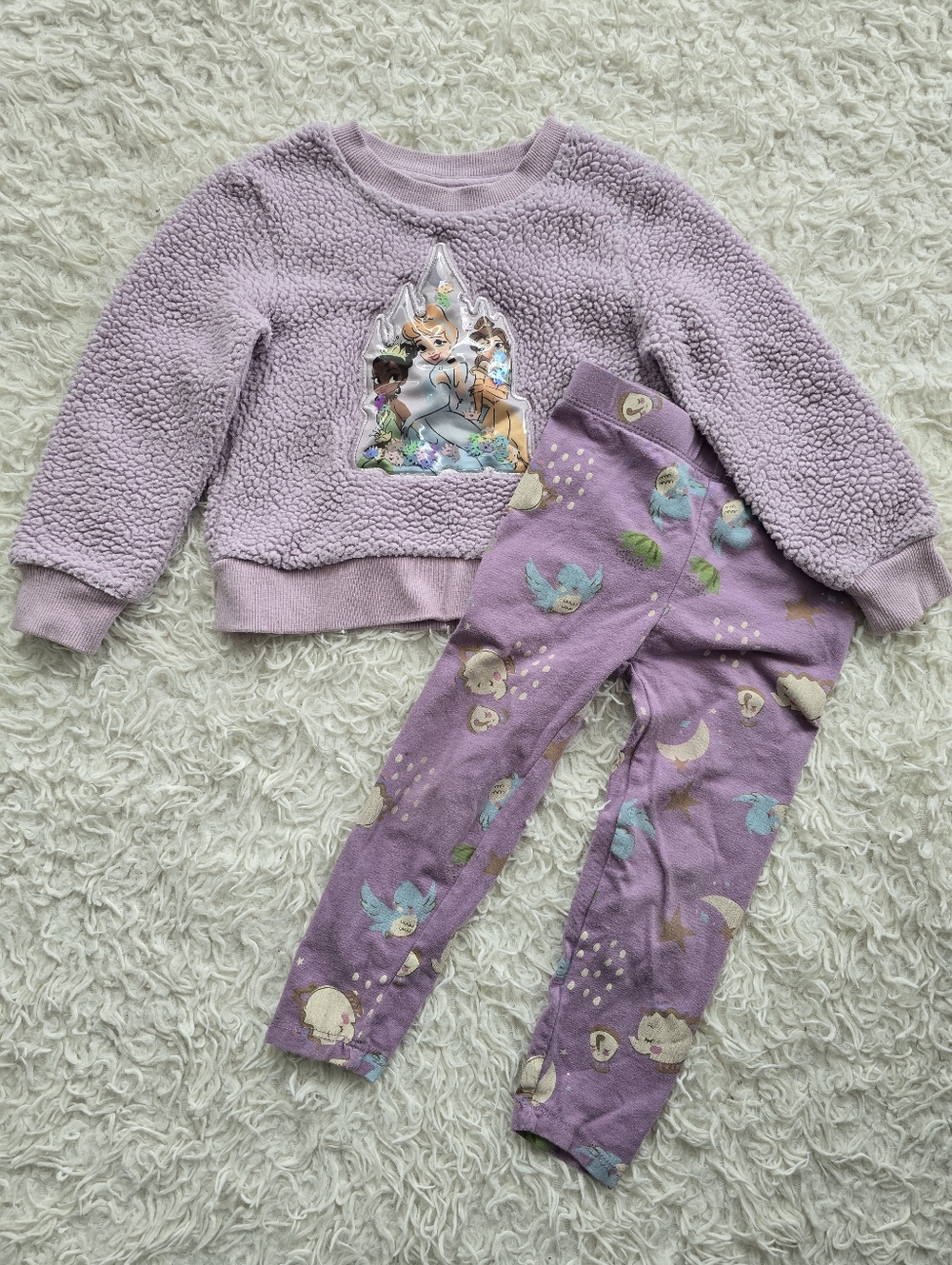 Disney Princess Girls Lavender Fleece Top & Bird Print Leggings Set